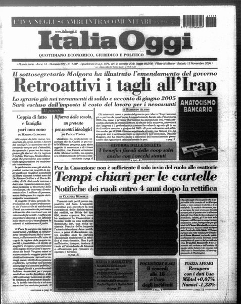 Italia oggi : quotidiano di economia finanza e politica